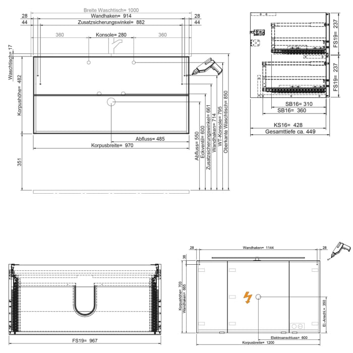 Steinkamp Living 2.0 / GROHE Essence Badmöbel Set 100 cm mit Spiegelschrank