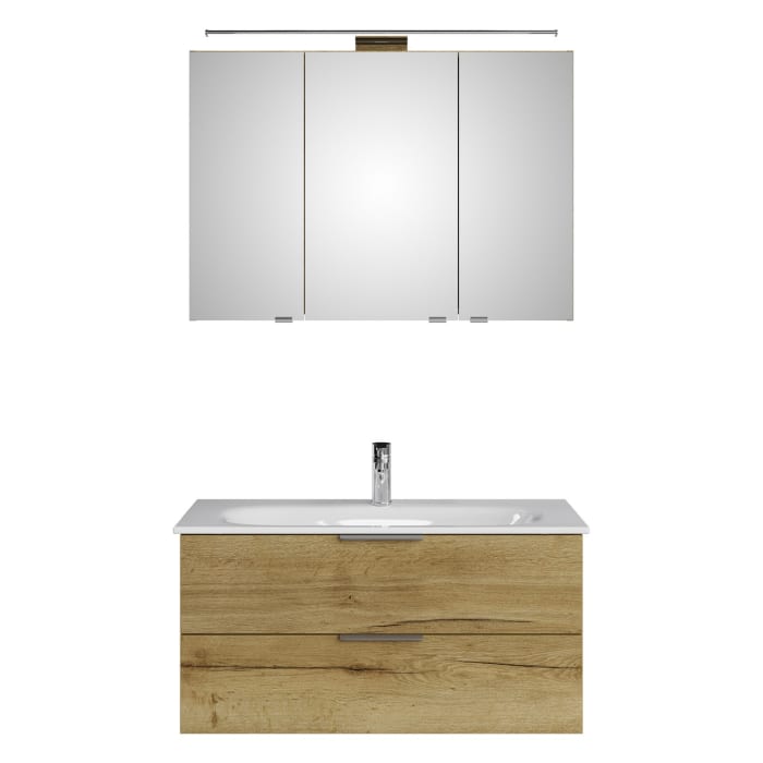 Steinkamp Living 2.0 / GROHE Essence Badmöbel Set 100 cm mit Spiegelschrank