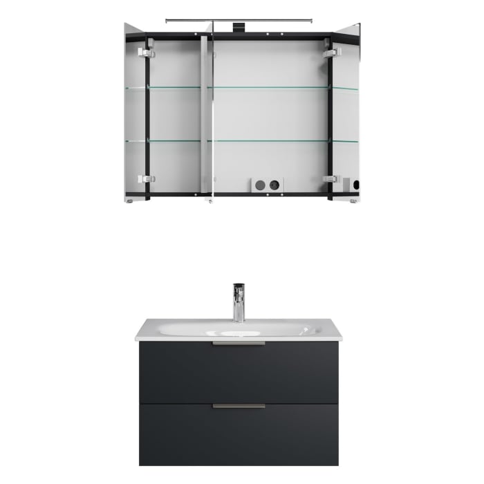 Steinkamp Living 2.0 / GROHE Essence Badmöbel Set 80 cm mit Spiegelschrank