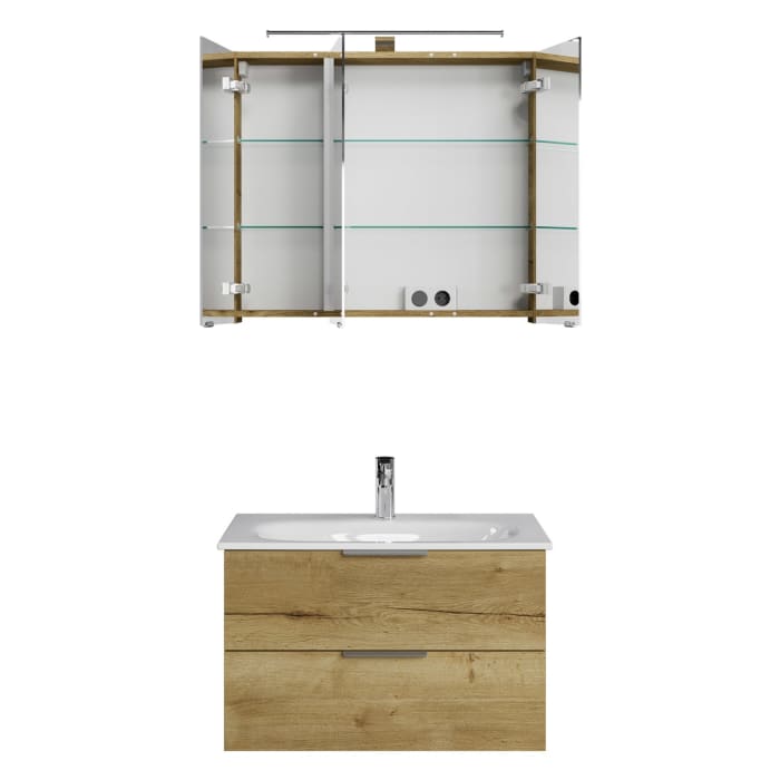 Steinkamp Living 2.0 / GROHE Essence Badmöbel Set 80 cm mit Spiegelschrank