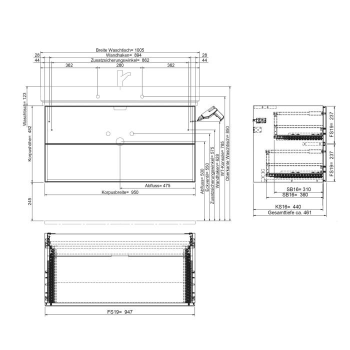 Steinkamp Living 2.0 / GROHE Cube Waschtisch mit Unterschrank 100 cm