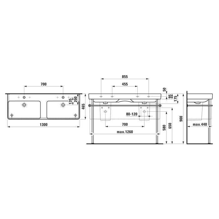 Steinkamp Living 2.0 / LAUFEN PRO S Badmöbel Set 130 cm mit Spiegelschrank, 3 Türen