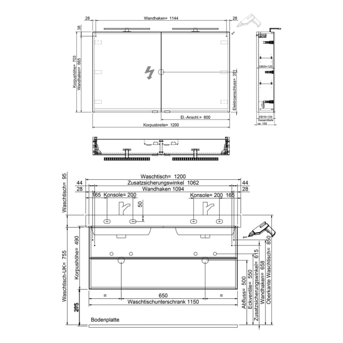 Steinkamp Living 2.0 / LAUFEN PRO S Badmöbel Set 120 cm mit Spiegelschrank, 2 Türen