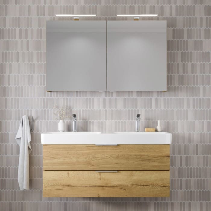 Steinkamp Living 2.0 / LAUFEN PRO S Badmöbel Set 120 cm mit Spiegelschrank, 2 Türen