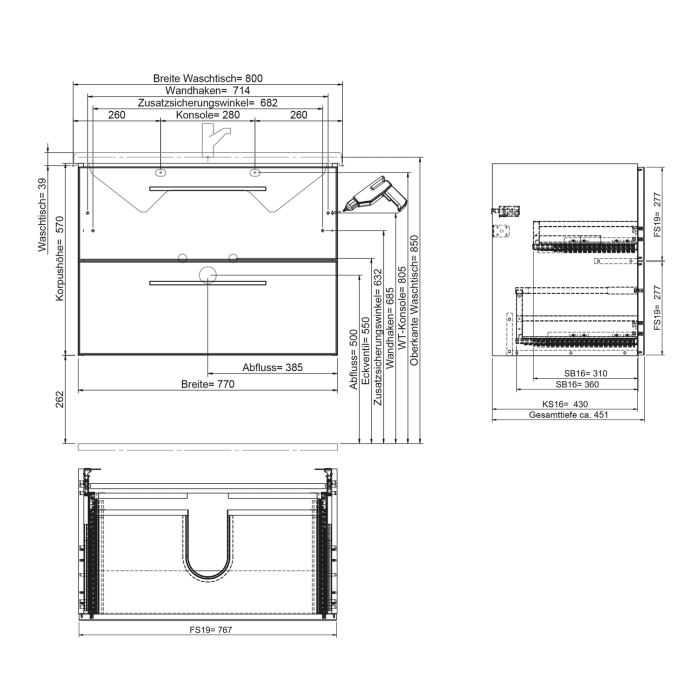Steinkamp Living 2.0 Badmöbel Set 80 cm mit Spiegelschrank