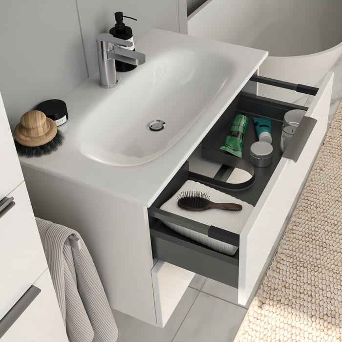 Steinkamp Living 2.0 / GROHE Essence Badmöbel Set 80 cm mit Spiegelschrank