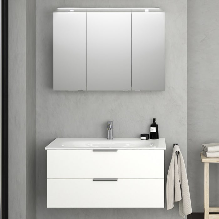 Steinkamp Living 2.0 / GROHE Essence Badmöbel Set 100 cm mit Spiegelschrank