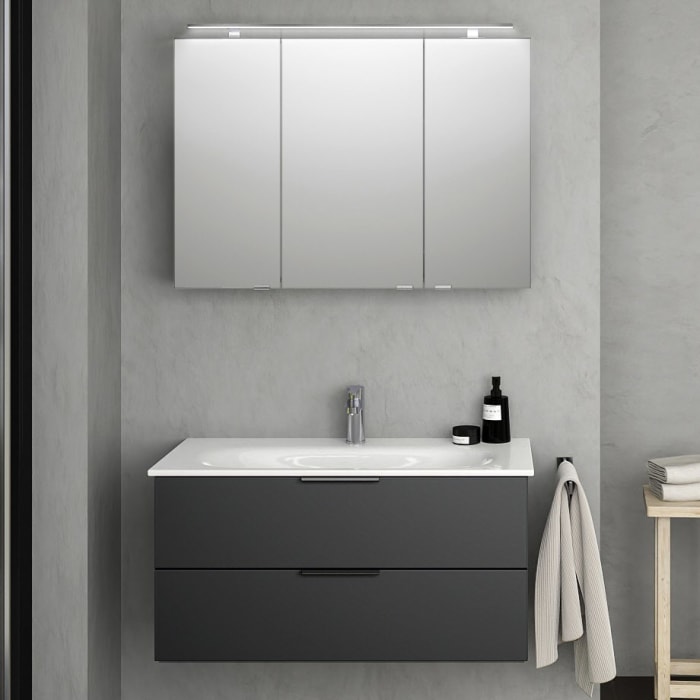 Steinkamp Living 2.0 / GROHE Essence Badmöbel Set 100 cm mit Spiegelschrank