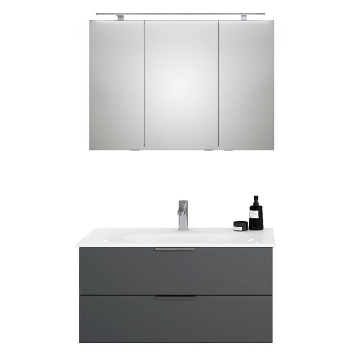Steinkamp Living 2.0 / GROHE Essence Badmöbel Set 100 cm mit Spiegelschrank