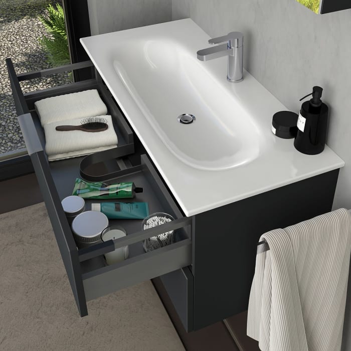 Steinkamp Living 2.0 / GROHE Essence Badmöbel Set 100 cm mit Spiegelschrank