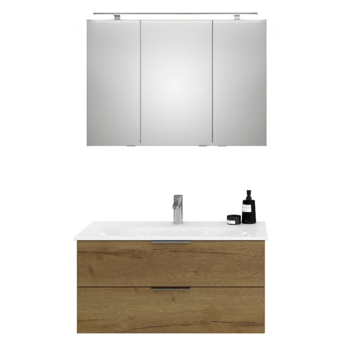 Steinkamp Living 2.0 / GROHE Essence Badmöbel Set 100 cm mit Spiegelschrank