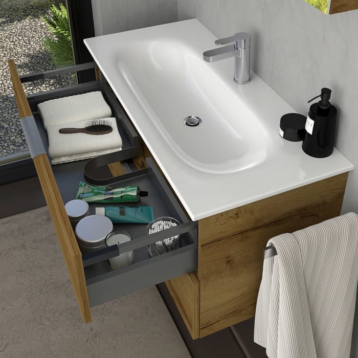 Steinkamp Living 2.0 / GROHE Essence Badmöbel Set 100 cm mit Spiegelschrank