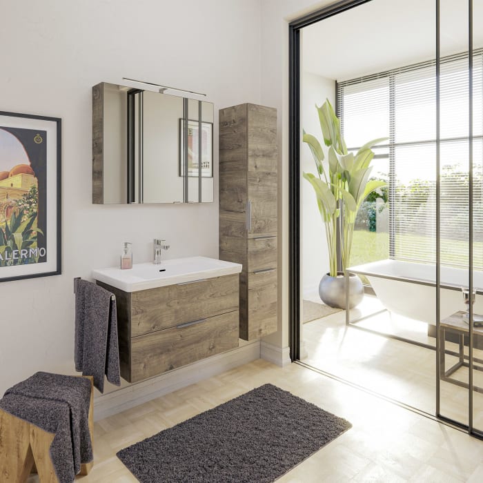 Steinkamp Living 2.0 / Villeroy & Boch Subway 3.0 Badmöbel Set 80 cm mit Spiegelschrank