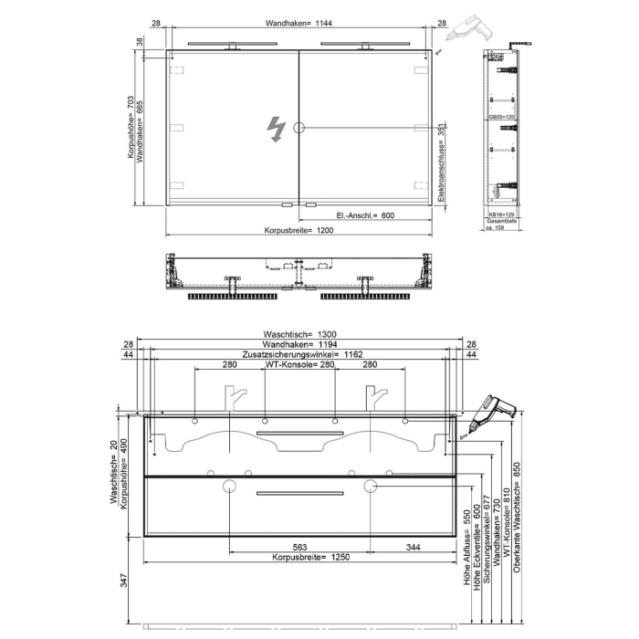 Steinkamp Living 2.0 / Villeroy & Boch Venticello Badmöbel Set 130 cm mit Spiegelschrank, 2 Türen