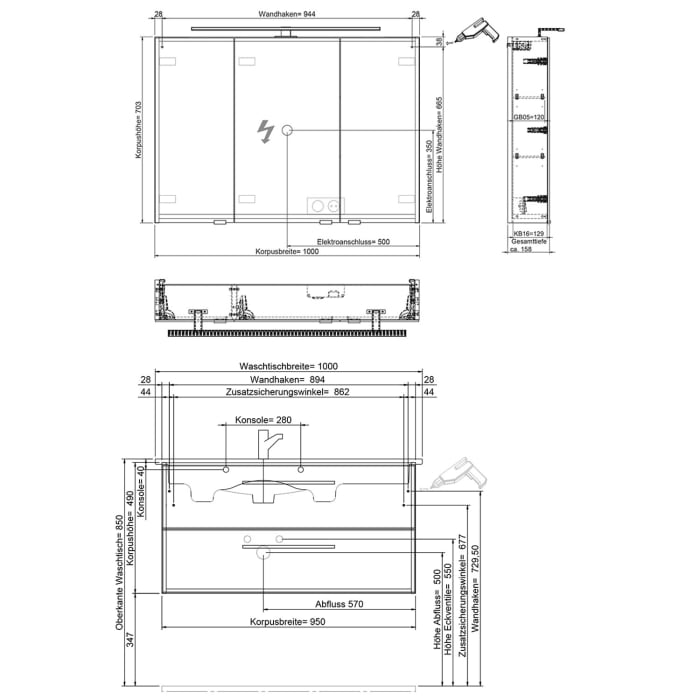 Steinkamp Living 2.0 / Villeroy & Boch Venticello Badmöbel Set 100 cm mit Spiegelschrank