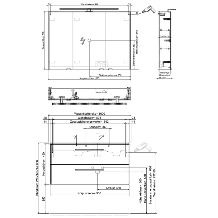 Steinkamp Living 2.0 / Villeroy & Boch Venticello Badmöbel Set 100 cm mit Spiegelschrank