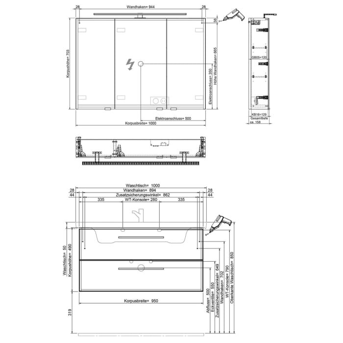 Steinkamp Living 2.0 / Villeroy & Boch Subway 3.0 Badmöbel Set 100 cm mit Spiegelschrank