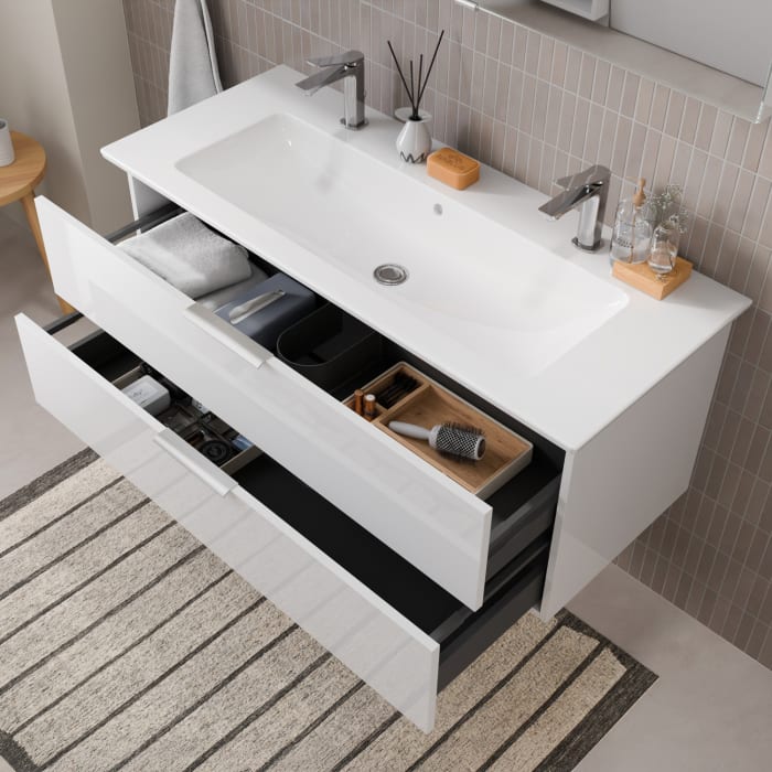 Steinkamp Living 2.0 / Villeroy & Boch Venticello Badmöbel Set 120 cm mit Spiegelschrank, 2 Türen