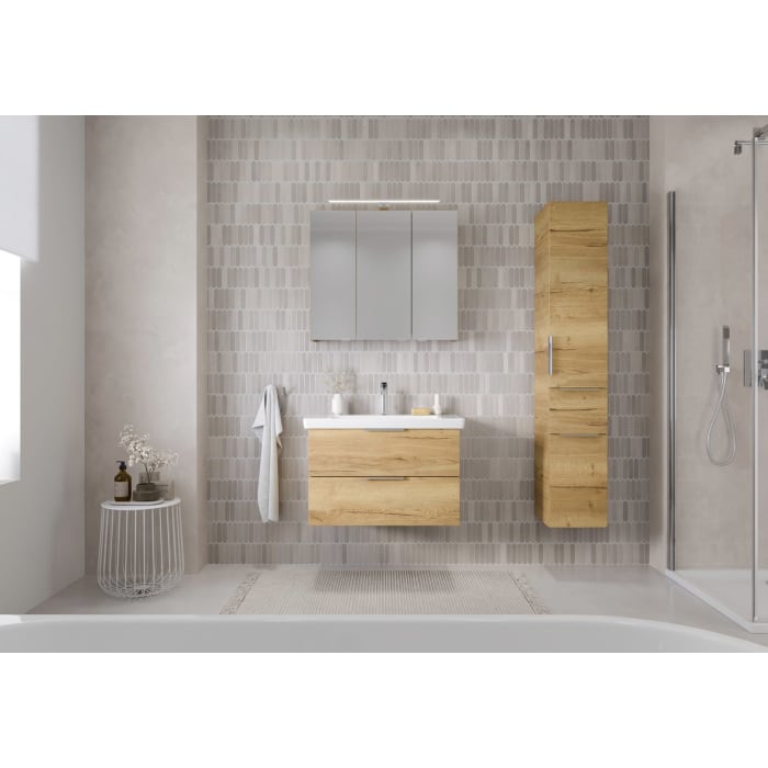 Steinkamp Living 2.0 Spiegelschrank 80 cm mit 3 Türen und LED-Aufsatzleuchte