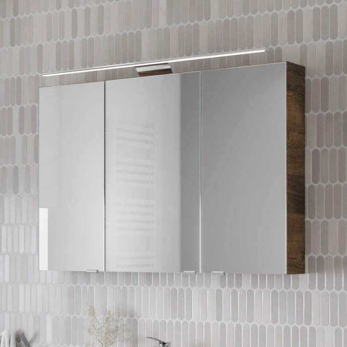 Steinkamp Living 2.0 Spiegelschrank 100 cm mit 3 Türen und LED-Aufsatzleuchte