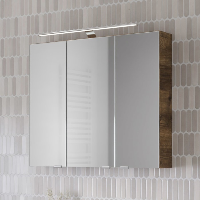 Steinkamp Living 2.0 Spiegelschrank 80 cm mit 3 Türen und LED-Aufsatzleuchte