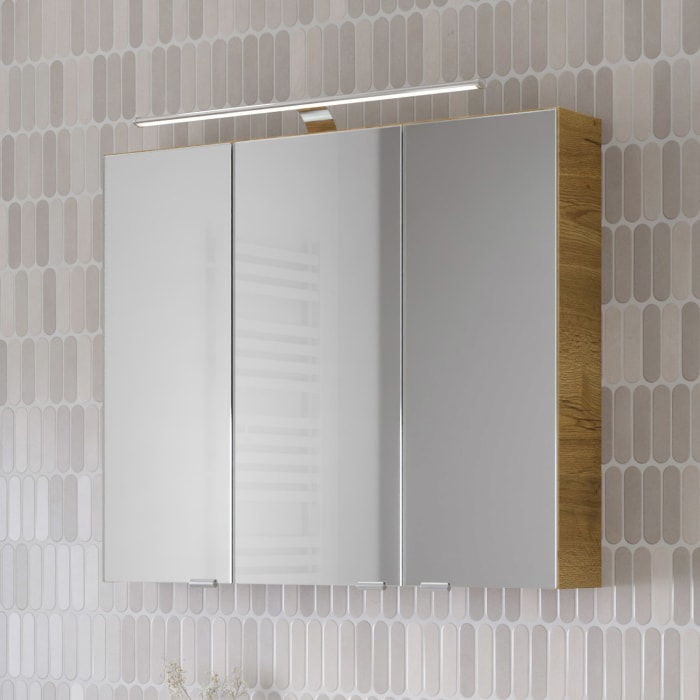 Steinkamp Living 2.0 Spiegelschrank 80 cm mit 3 Türen und LED-Aufsatzleuchte