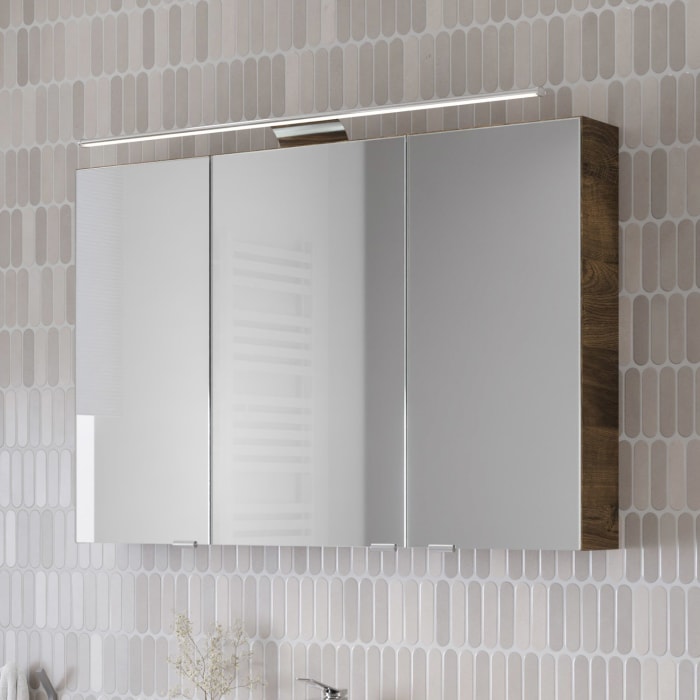 Steinkamp Living 2.0 Spiegelschrank 100 cm mit 3 Türen und LED-Aufsatzleuchte