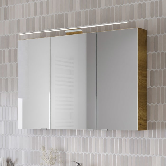 Steinkamp Living 2.0 Spiegelschrank 100 cm mit 3 Türen und LED-Aufsatzleuchte