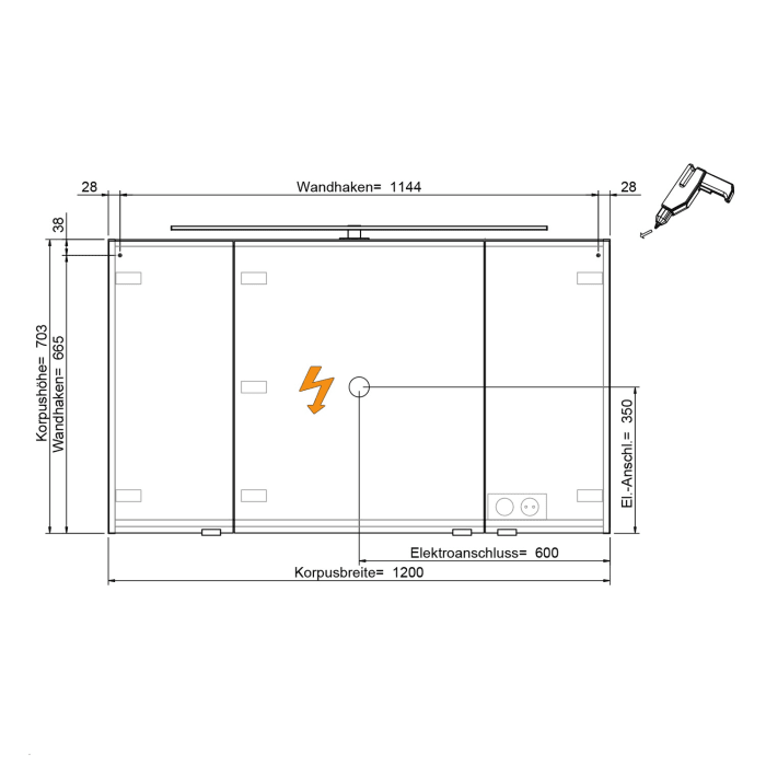 Steinkamp Living 2.0 Spiegelschrank 100 cm mit 3 Türen und LED-Aufsatzleuchte