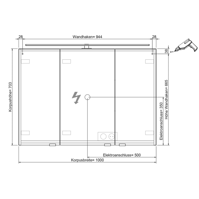 Steinkamp Living 2.0 Spiegelschrank 100 cm mit 3 Türen und LED-Aufsatzleuchte
