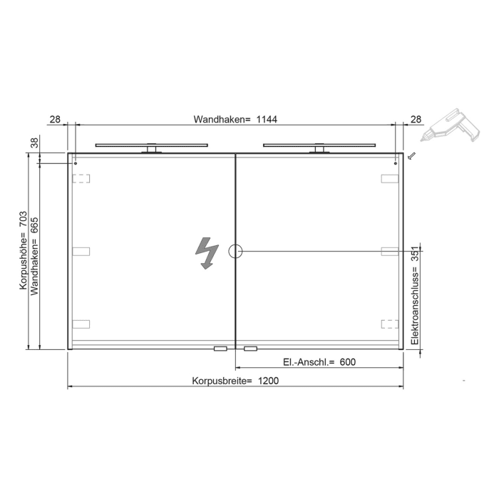 Steinkamp Living 2.0 Spiegelschrank 120 cm mit 2 Türen und LED-Aufsatzleuchten