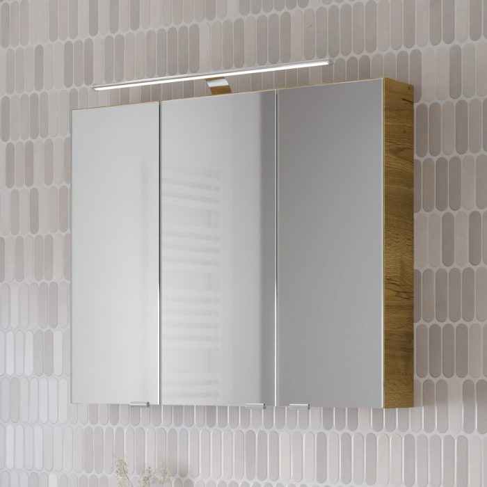 Steinkamp Living 2.0 Spiegelschrank 80 cm mit 3 Türen und LED-Aufsatzleuchte