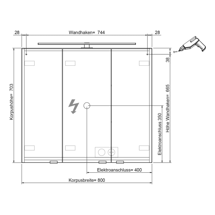 Steinkamp Living 2.0 Spiegelschrank 80 cm mit 3 Türen und LED-Aufsatzleuchte