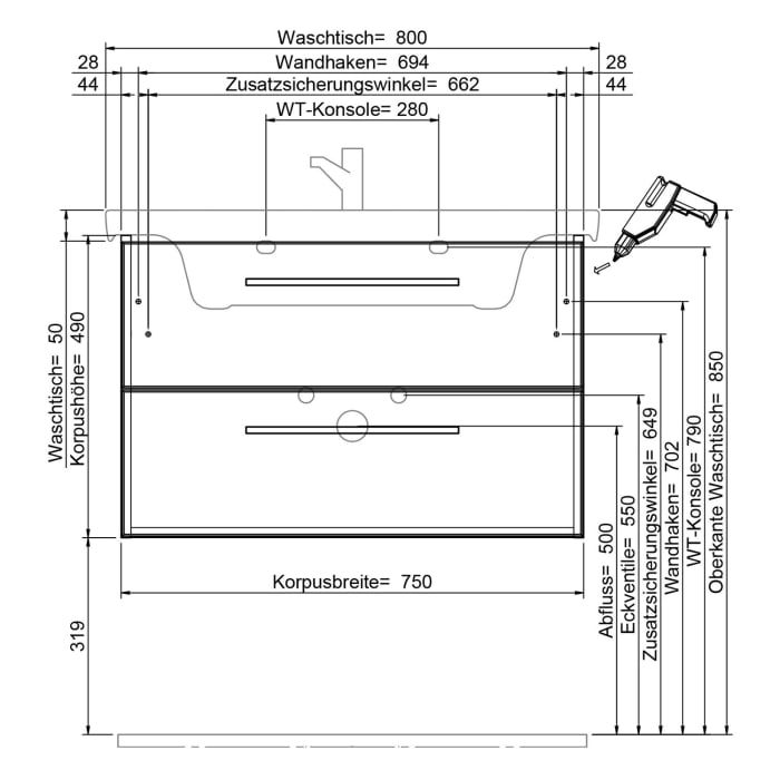 Steinkamp Living 2.0 / Villeroy & Boch Subway 3.0 Waschtisch mit Unterschrank 80 cm