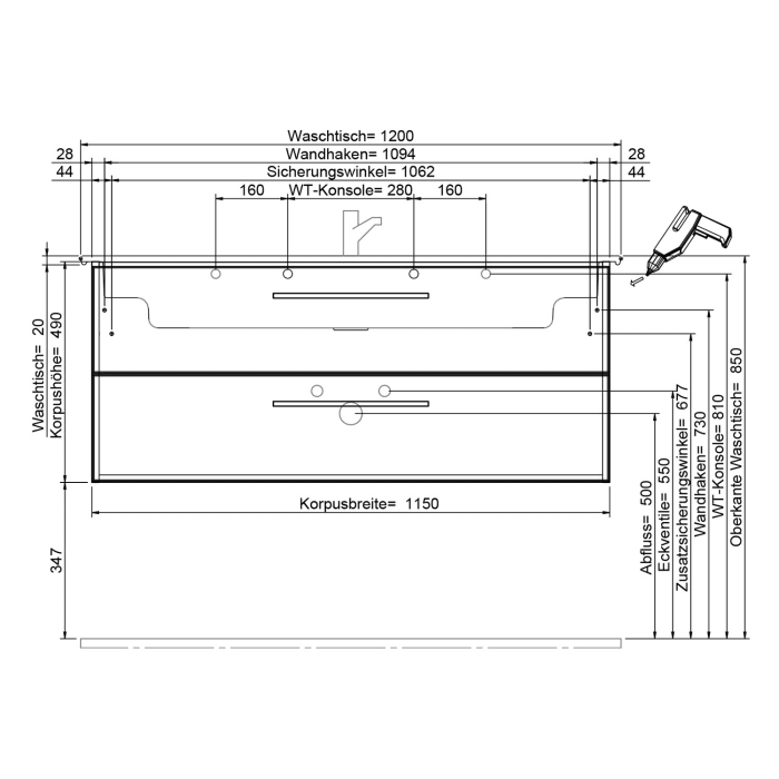 Steinkamp Living 2.0 / Villeroy & Boch Venticello Waschtisch mit Unterschrank 120 cm