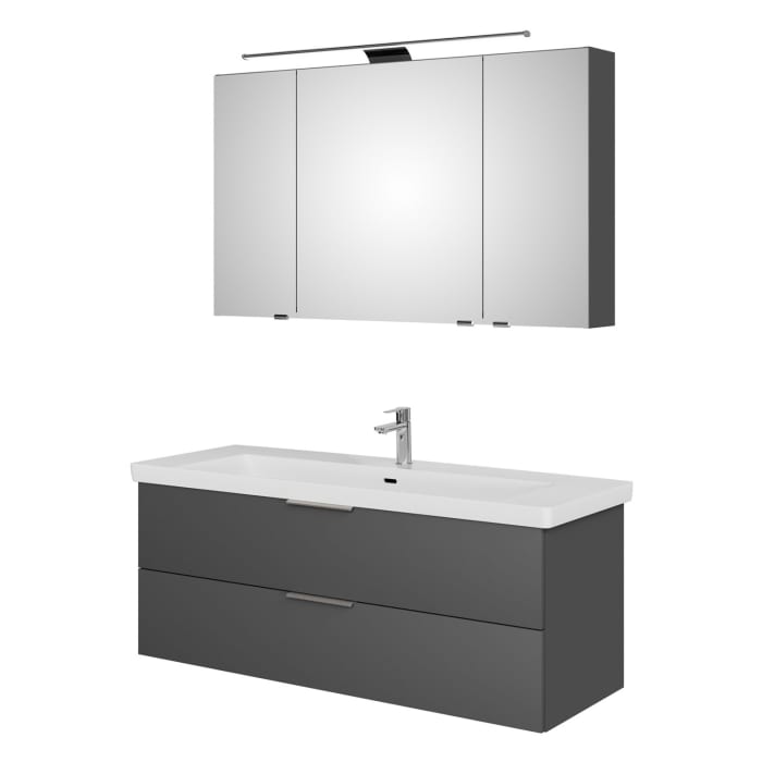 Steinkamp Living 2.0 / Villeroy & Boch Subway 3.0 Badmöbel Set 130 cm mit Spiegelschrank, 3 Türen