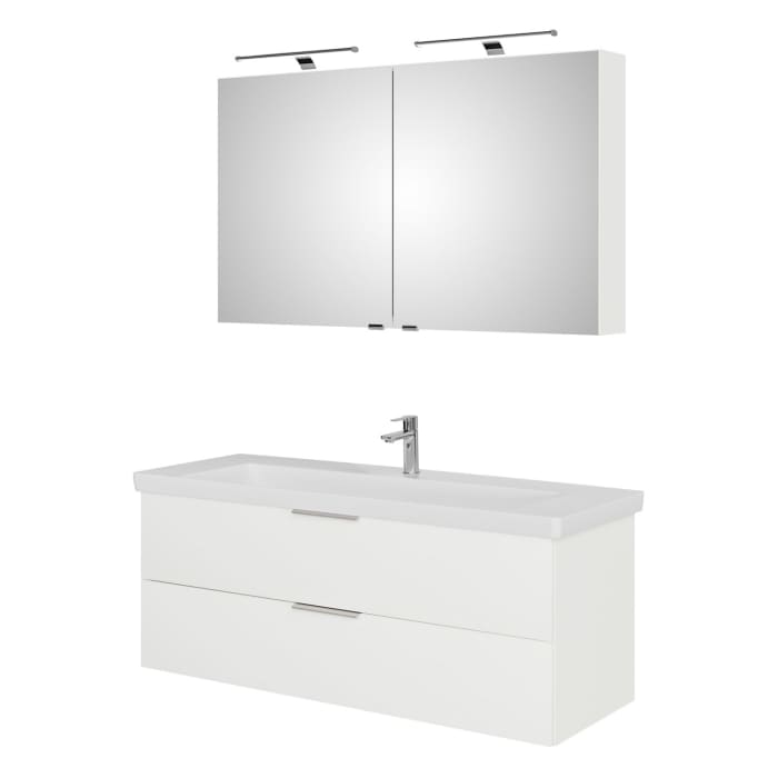 Steinkamp Living 2.0 / Villeroy & Boch Subway 3.0 Badmöbel Set 130 cm mit Spiegelschrank, 2 Türen