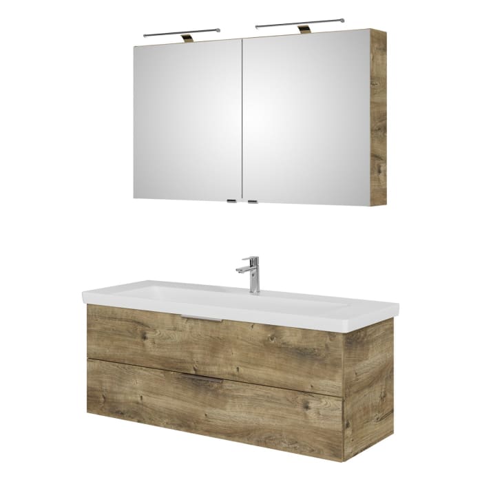 Steinkamp Living 2.0 / Villeroy & Boch Subway 3.0 Badmöbel Set 130 cm mit Spiegelschrank, 2 Türen
