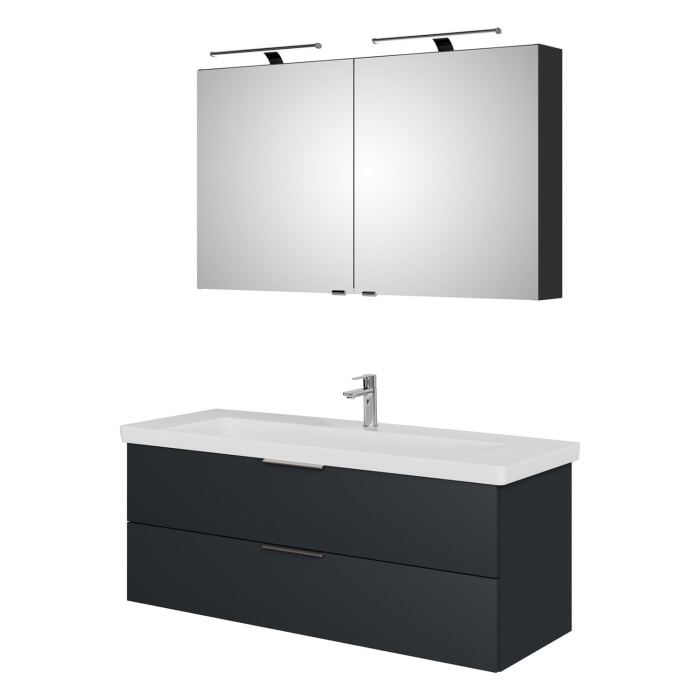 Steinkamp Living 2.0 / Villeroy & Boch Subway 3.0 Badmöbel Set 130 cm mit Spiegelschrank, 2 Türen