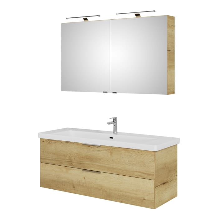 Steinkamp Living 2.0 / Villeroy & Boch Subway 3.0 Badmöbel Set 130 cm mit Spiegelschrank, 2 Türen