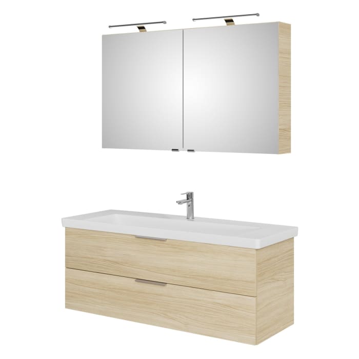 Steinkamp Living 2.0 / Villeroy & Boch Subway 3.0 Badmöbel Set 130 cm mit Spiegelschrank, 2 Türen