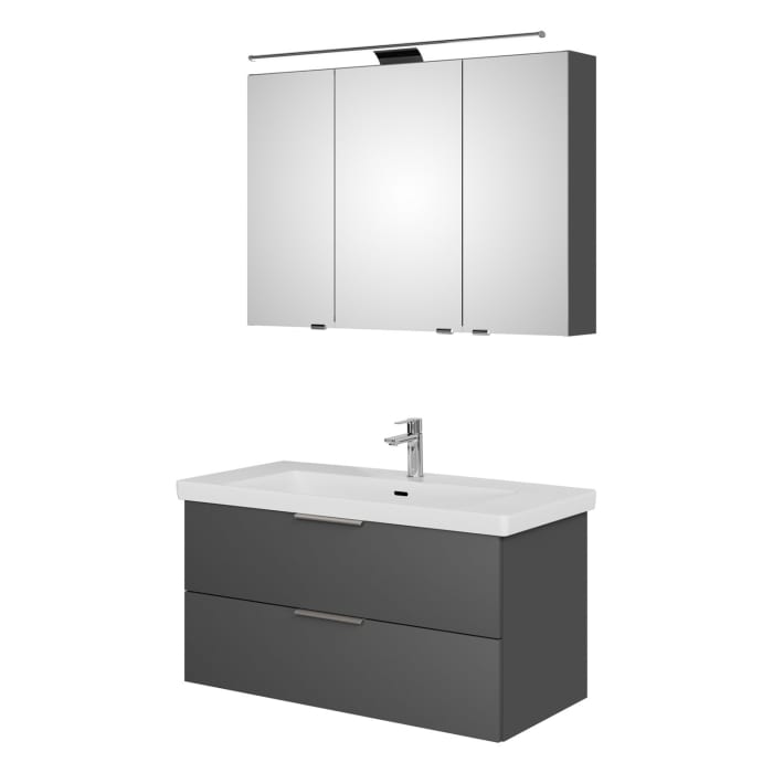 Steinkamp Living 2.0 / Villeroy & Boch Subway 3.0 Badmöbel Set 100 cm mit Spiegelschrank