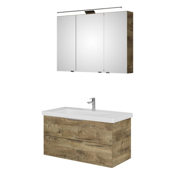 Steinkamp Living 2.0 / Villeroy & Boch Subway 3.0 Badmöbel Set 100 cm mit Spiegelschrank