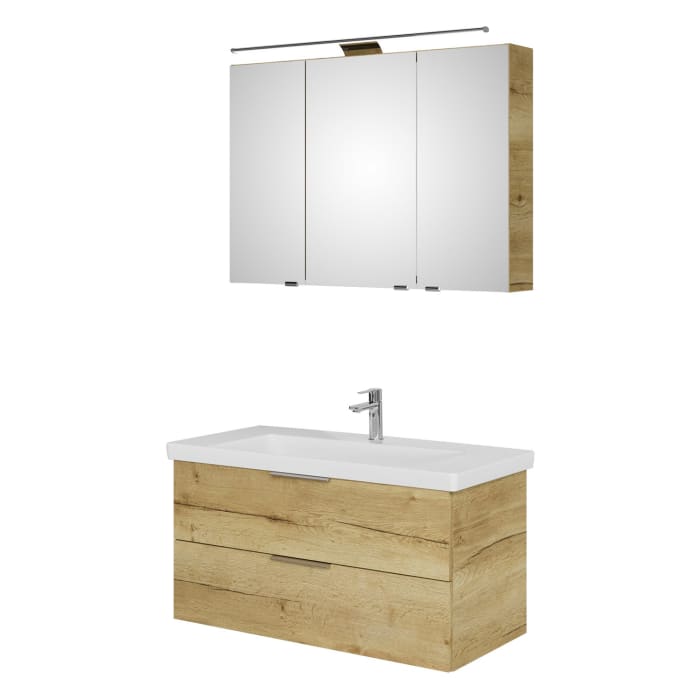 Steinkamp Living 2.0 / Villeroy & Boch Subway 3.0 Badmöbel Set 100 cm mit Spiegelschrank