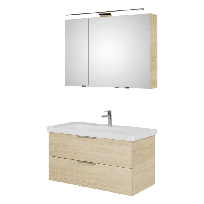 Steinkamp Living 2.0 / Villeroy & Boch Subway 3.0 Badmöbel Set 100 cm mit Spiegelschrank