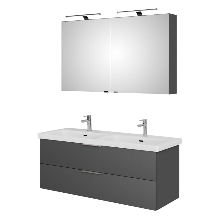 Steinkamp Living 2.0 / Villeroy & Boch Subway 3.0 Badmöbel Set 130 cm mit Spiegelschrank, 2 Türen