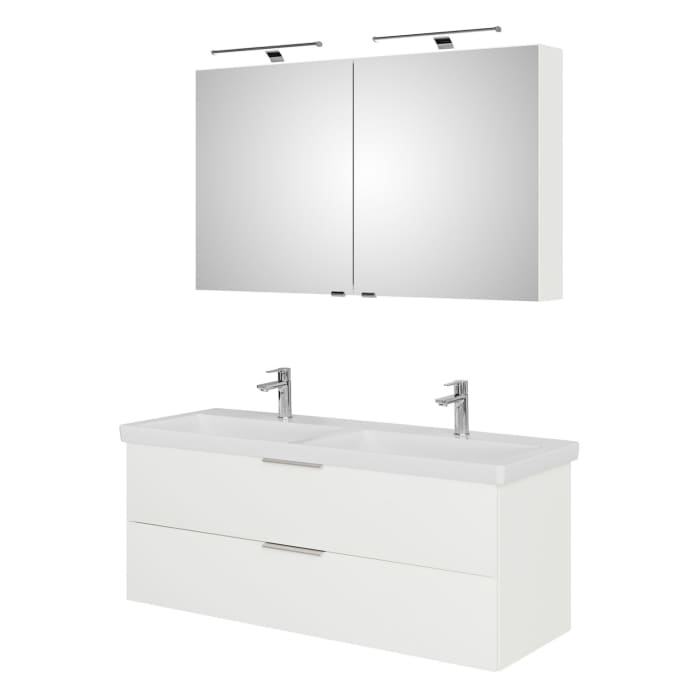 Steinkamp Living 2.0 / Villeroy & Boch Subway 3.0 Badmöbel Set 130 cm mit Spiegelschrank, 2 Türen