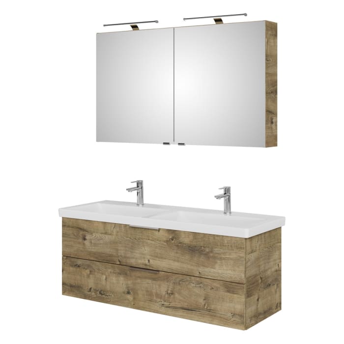 Steinkamp Living 2.0 / Villeroy & Boch Subway 3.0 Badmöbel Set 130 cm mit Spiegelschrank, 2 Türen