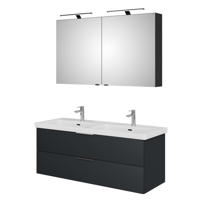 Steinkamp Living 2.0 / Villeroy & Boch Subway 3.0 Badmöbel Set 130 cm mit Spiegelschrank, 2 Türen