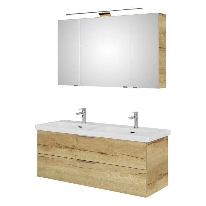 Steinkamp Living 2.0 / Villeroy & Boch Subway 3.0 Badmöbel Set 130 cm mit Spiegelschrank, 3 Türen